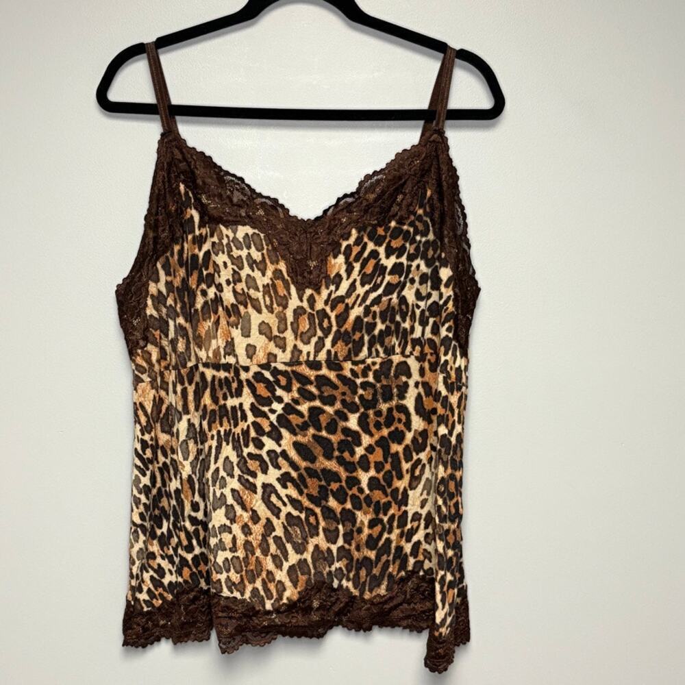 VTG Lane Bryant Y2K Stretch Leopard Lace Trim Babydoll Cami Womens Plus Sz 18/20